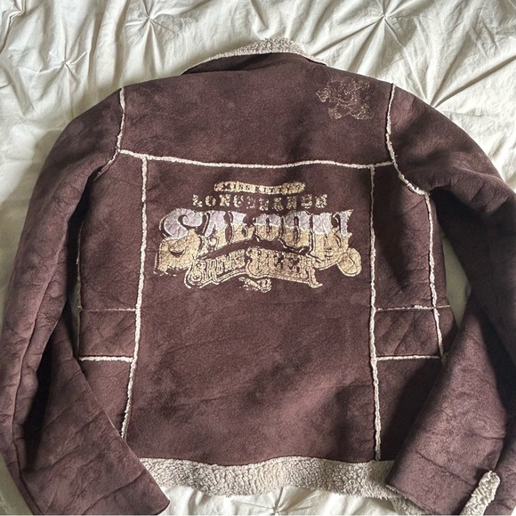 VINTAGE Fox Brown Shearling and Suede Jacket with backprint - Picture 3 of 6